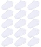 Auranso 15 Paar Sneaker Socken Mädchen Jungen Baumwoll Kurze Socken Kinder für 4-6 Jahre Weiß