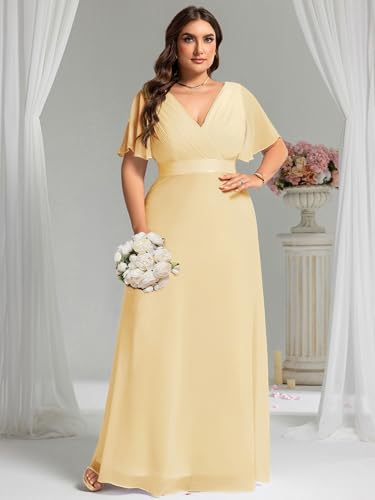 Image of Ever-Pretty Women's Chiffon Formal Evening Dresses for Curvy Women V-Neck Plus Size Floor Length Bridesmaid Dress
