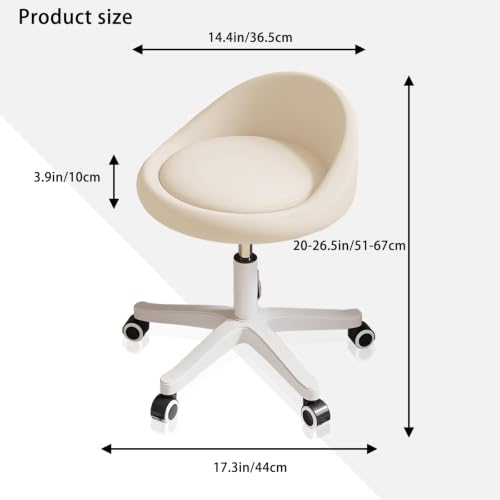 Image of Swivel Rolling Stool Drafting Chair with Wheels Beige Set of 1 | Height Adjustable PU Leather Drafting Chair, Round Seat for Salon, Spa, Tattoo, Office, Home Use