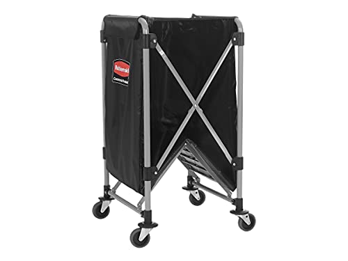 Rubbermaid Commercial Products, Collapsible X Cart, Black, Steel 8 Bushel Bin, Commercial Laundry Cart with Wheels for Hotel/Nursing Home/Home/College Easily Move Laundry/Supplies/Groceries