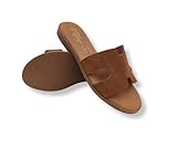 Eleganti Ciabatte Donna Estive, Sandali Bassi Cuoio, Ciabattina in Pelle Estate, Vero Made in Italy (Cuoio, Sistema Taglie Calzature EU, Adulto, Donna, Numero, Media, 39)