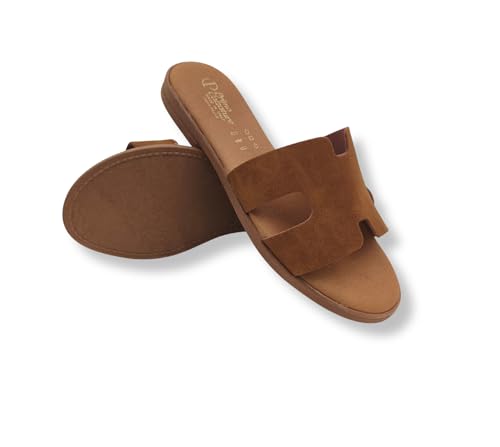 Eleganti Ciabatte Donna Estive, Sandali Bassi Cuoio, Ciabattina In Pelle Estate, Vero Made In Italy (Cuoio, Sistema Taglie Calzature Eu, Adulto, Donna, Numero, Media, 39)