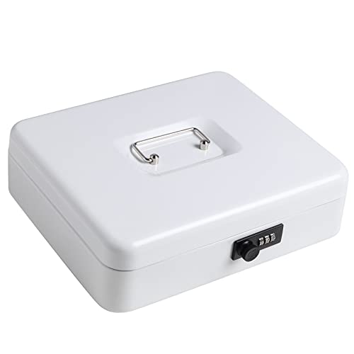 Kasten Metal Cash Box With Money Tray And Combination Lock, Money Box For Cash Saving, 11.8"X 9.5"X 3.5", Large White #TOP6