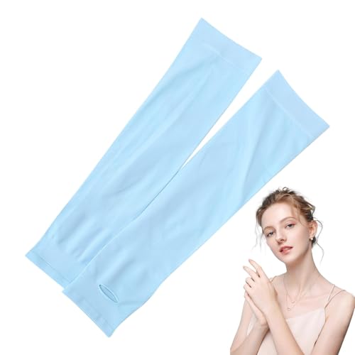 Jlobnyiun Manicotti di protezione solare, protezione elastica contro le scottature, protezione solare UV, raffreddamento a compressione, maniche protettive per braccio per lavoro e sport, Azzurro