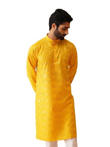 Image of SOJANYA (Since 1958 Men's Cotton Gold Embroidered Long Kurta