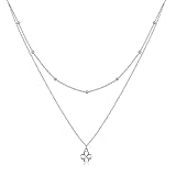 Joyería para mujer, accesorios y regalos, collar con colgante plata ley doble capa con diseño trébol.