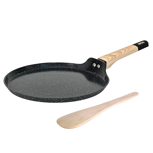 Image of Kreme Ceracook Ceramic Coated Granite Flat Tawa 28cm, ISI Certified Dosa Tawa, Forged Aluminium Body, Gas & Induction Compatible, Non Toxic, PFAS & PTFE Free, 1 Year Warranty, Midnight Black