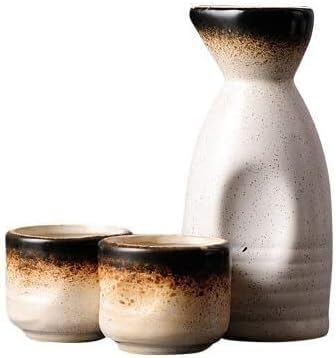 Service à saké en céramique, 3 pièces, Tasse et Bouteille de saké japonaises, Bouteille de saké en céramique, Ensemble de Tasses à saké, Service à saké pour Servir du saké Chaud (C
