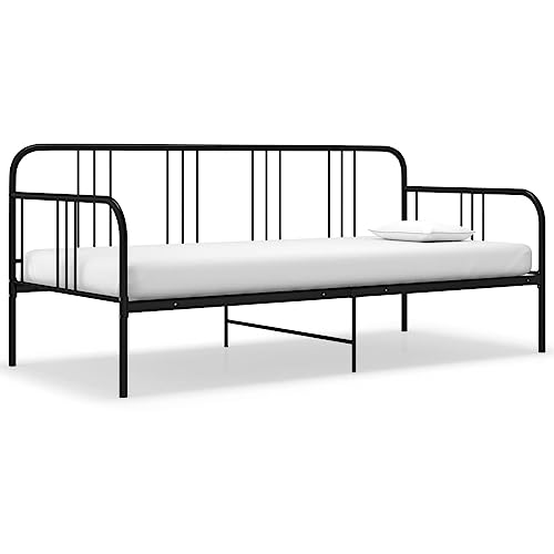 vidaXL Estructura de Sofá Cama Extraíble Matrimonial Versátil Mueble Invitados Hogar Salón Sala de Estar Multiusos Robusto de Metal Negro 90x200 cm