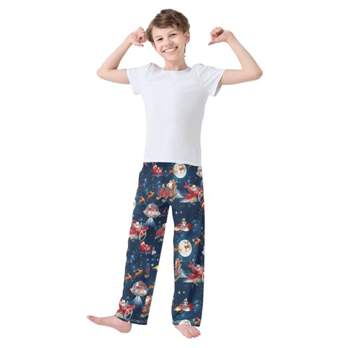ZZXXB Santa Claus with Airplane Boys Long Pants Soft Trousers Elastic Waist Kids Lounge Bottoms with Pockets S-XL2