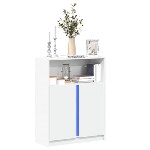 HaoChrymec Buffet LED avec éclairage RVB, Meuble laqué Blanc, Meuble Salon Rangement avec Portes, Commode Cuisine, bahut Salon, Buffet Salle à Manger, 77 x...