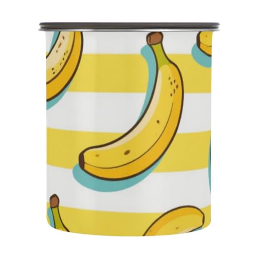 Amooorous Recipientes de almacenamiento de café con diseño de plátano de frutas y frutas amarillas y blancas, de acero inoxidable, organización de cocina y despensa, apilables, con botón pulsador