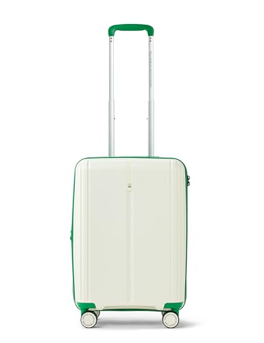 Image of United Colors of Benetton Cabin Hard Luggage Emerald Plus - White | Carry-On Trolley Bag with TSA Lock | 360 Spinner Double Wheels | Telescopic Handle | PC Shell Suitcase | 55cm | 50L Capacity
