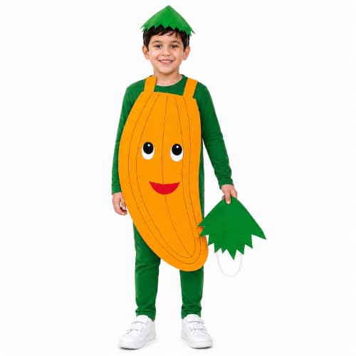 Image of Raj Costume Kids Mango Fruit Costume Apron with Cap for Boys & Girls | Cute Yellow Cutout Fancy Dress | Soft Felt Fabric | Role Play Outfit
