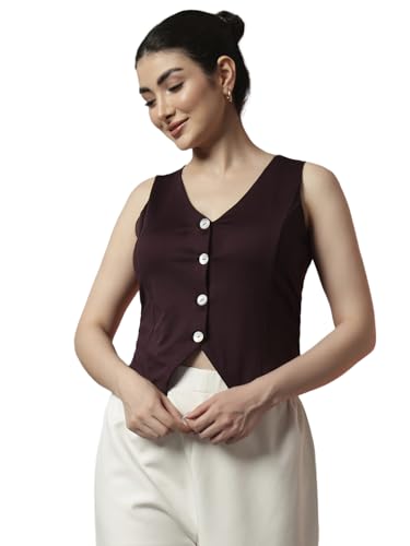 Image of Trend Arrest.ed Women's V-Neck Waistcoat | Button-Down Sleeveless Top | Premium Stretchable Lycra Formal & Casual Layer