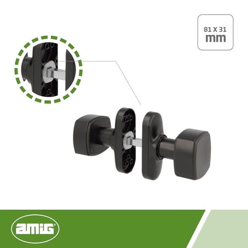 Amig - Quadratisches Türknauf-Set | Ideal für Innentüren in Schlafzimmer, Büro, Bad | Einfache Installation | Aluminium, Schwarz, 81 x 31 mm