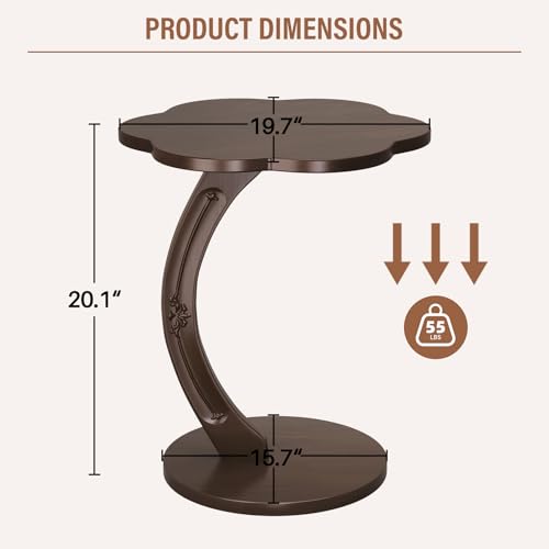 Image of Uniclinens C-Shaped Solid Wood Round End Table - Side Table for Couch, Sofa Tables Slide Under Couch for Living Room, Small Nightstand for Small Space, Dark Walnut