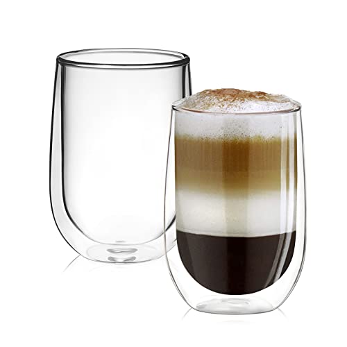Autsel 2×480ml Tasse Double Paroi Verre Latte Macchiato Verre Cappuccino Tasse Transparent en Verre Borosilicaté, Verre à Café/Espresso/Thé/Bière, Verres Thermiques à Effet Flottant Cover