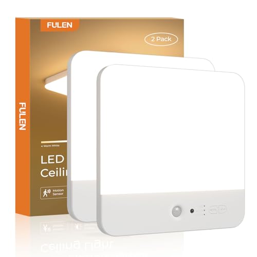 FULEN Lampe de Plafonnier avec Détecteur de Mouvement, LED Plafond sans Fil, Rechargeable Plafonnier pour Douche, Salle de Bain, Garage, Escalier, 3...
