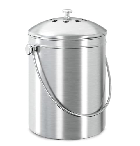 Opiniones y reviews de Contenedores para hacer compost para exterior los 5 más buscados. 45 Ukipos Contenedor de Compost, Compostador de Cocina, Contenedor de Abono, Compost con Filtro de Carbón de 1.3 Galones con Tapa, Compostador de Acero Inoxidable para Cocina, Bote...