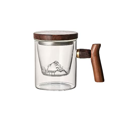 ELABORATE CHOICE Japanese Mug Teacup with Infuser and Wooden Handle,Filtered Tea Separation Cup, Infusion Mugs with Inner Filter for Home and Office A03