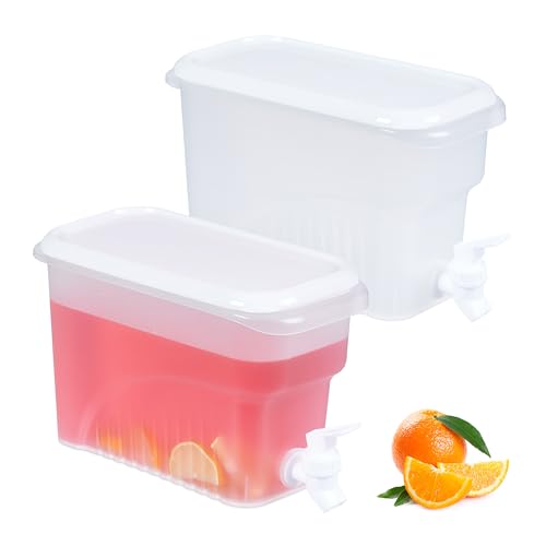 Relaxdays Getränkespender Kühlschrank 2er Set 3 l Wasserspender mit Zapfhahn & Deckel Kunststoff transparent/weiß