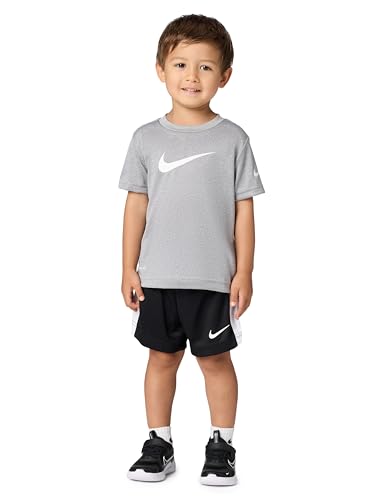 Image of Nike Boys Polyester Solid Little 2 Piece Swoosh T-Shirt Tee & Mesh Shorts Set