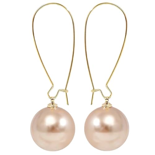 Big Pearl Hoop Earrings - Champagne Single Pearl Drop Earrings for Women
