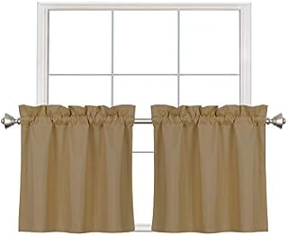 Home Queen Blackout Rod Pocket Tier Curtains for Small Window, Short Room Darkening