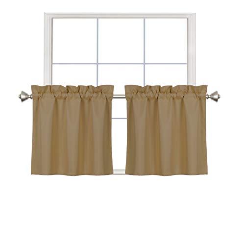 Home Queen Blackout Rod Pocket Tier Curtains for Small Window, Short Room Darkening