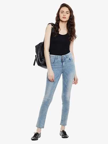 Image of Miss Chase Women's Skinny High Rise Cropped Fringed Hemline Detailing Stretchable Denim Jeans