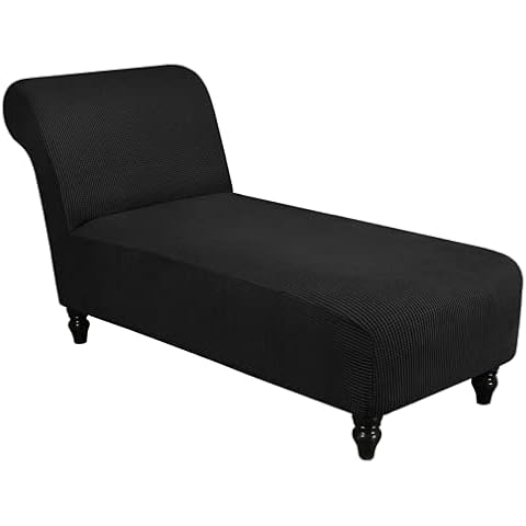 GAMUKAI Chaise Lounge Slipcover Checkered Chaise Lounge Cover for Living Room Indoor Chaise Covers Stretch Slipcover for Chaise Lounge Furniture Protector (Black) Cover
