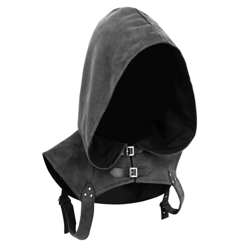 UJUROU Steampunk Hooded Cowl Renaissance Gothic Short Cape Medieval Cloak with Buckles Cosplay LARP Costume (Black, S)