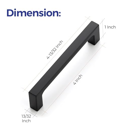 Image of Ravinte Matte Black Kitchen Cabinet Handles 4 Inch Pulls 50 Pack | Solid Zinc Alloy , Smooth Design, Screws Included, Square Pulls for Kitchen Drawers & Cupboards