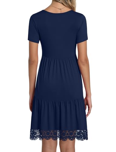 Image of TAOHUADAO Women's Summer Casual Tshirt Dresses Short Sleeve Ruffle Swing Lace Hem Dress with Pockets