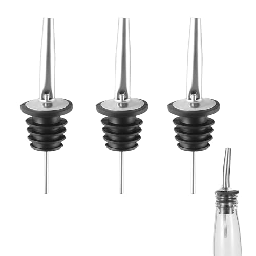 3 Pcs Bottle Pourers for Spirits,304 Stainless Steel Speed Pourers,Silver Spirit Pourers,Bottle Pourers with Rubber Stopper,Drink Pourers for Spirits,for Most Wine Bottles in Restaurants,Bars