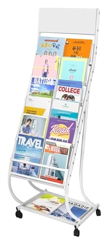 Porte-revues sur pied blanc à 7 poches pour hall et bureau