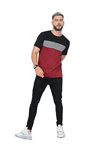 Image of fanideaz Mens Cotton Half Sleeve Striped Round Neck T Shirt