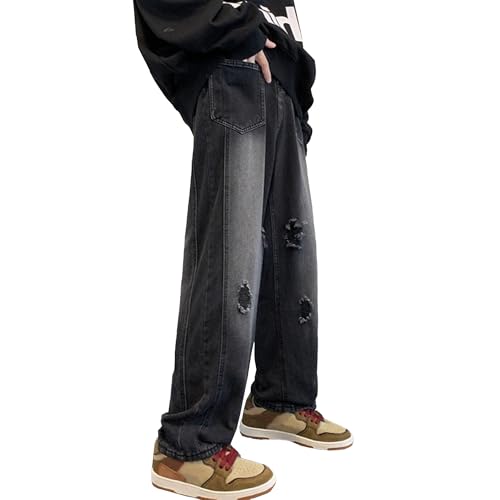 Pantalon de patineur homme jean large Y2K baggy bleu uni vintage