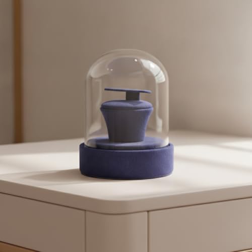 ZPGVWXKO Cloche à Bijoux avec Base Anti-Poussière, 9 8 12 Cm, Présentoir À Pendentifs Bleu Avec Dôme En Verre – vue 3