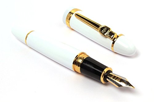 Image of EXCLUSIVE JINHAO 159 FOUNTAIN PEN SHINE WHITE MEDIUM NIB WITH GOLDEN TRIMS