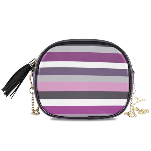 ALAZA Women's Gray and Purple Striped PU Leather Crossbody Bag Shoulder Purse with Tassel
