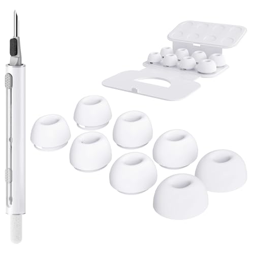 Seltureone 4 Paar Silikontips für Airpods Pro/Airpods Pro 2 Aufsätze Ohreinsätze Tips mit Reinigungsset & Tragbarem Aufbewahrungskasten, Anti Rutsch Soft Silikon Ersatz-ohreinsätze (XS/S/M/L)