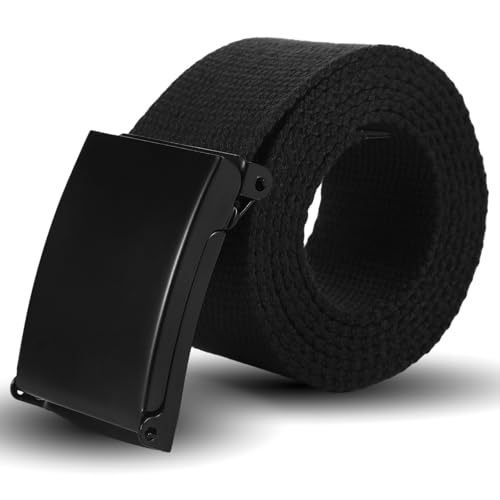 GooDengFull Gürtel Herren, Arbeitsgürtel Herren 130 CM,Herren Gürtel Ohne Löcher, Stufenlos Verstellbar Canvas Stoff, Der Outdoor Business Arbeitsgürtel Passt überall Hin (Schwarz