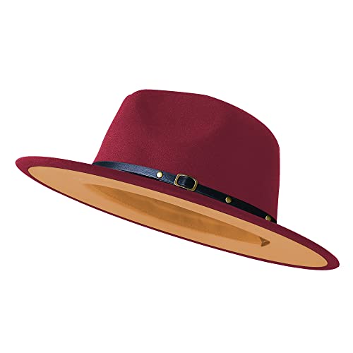 Image of Wide Brim Fedora Hats for Women Men Two Tone Dress Hat Felt Panama Hat in Two Audlt Size