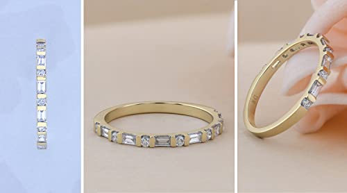 Dazzlingrock Collection 0.37 Cttw Baguette & Round White Diamond Bar Set Wedding Band for Women in 14K Solid Gold4