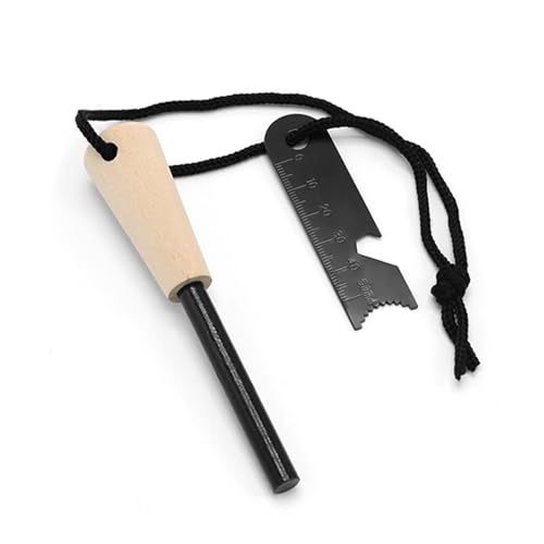 Kit de iniciación de fuego de acero de supervivencia, barra de ferrocio de magnesio, barra de ferro con mango de madera, Firesteel con raspador de escala, kit de golpeador de pedernal multiherramienta