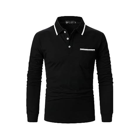 STTLZMC Polo Shirt for Men Long Sleeve Casual Basic Classic Golf Sport Cotton T-Shirt with Pocket Black XL Cover
