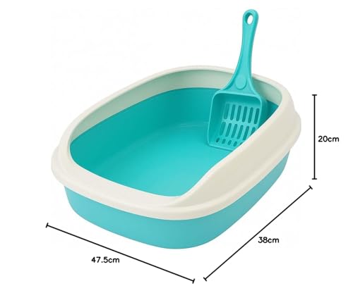 Image of PETS EMPIRE Cat Litter Box Tray with Free Scooper - Semi-Closed Design, Durable Quality, Suitable for All Adult Cats & Kittens, Green