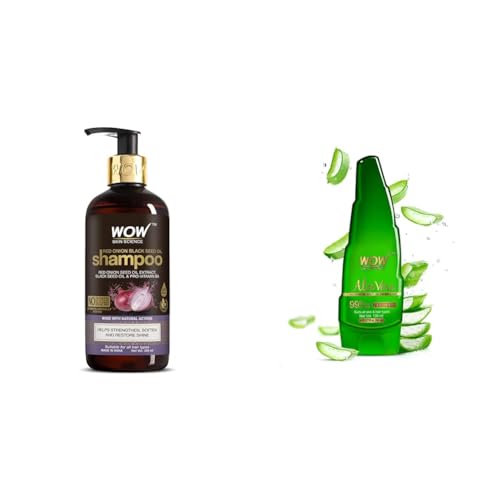 Image of WOW Skin Science Red Onion Black Seed Oil Shampoo 300ml & WOW Skin Science 99% Pure Aloe Vera Gel for Face, Skin & Hair - 150ml | Ultimate Gel For Glowing Skin | For Both Men and Women